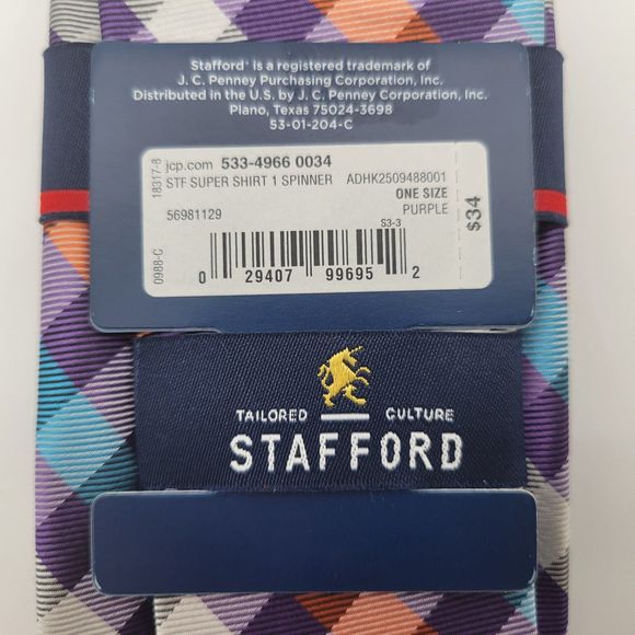 NWT Stafford Men's Purple Plaid Silk Tie OS - Picture 6 of 6